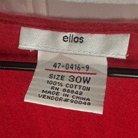 Ellos Red Boho Tie Front Tunic Top Plus Size 30W Cotton Gauze Blouse Flowy - Picture 4 of 5